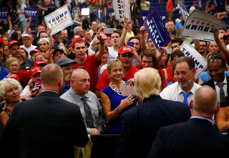 Republican U.S. presidential nominee Donald Trump attends a campaign event at Windham High School in Windham, New Hampshire August 6, 2016. REUTERS/Eric Thayer