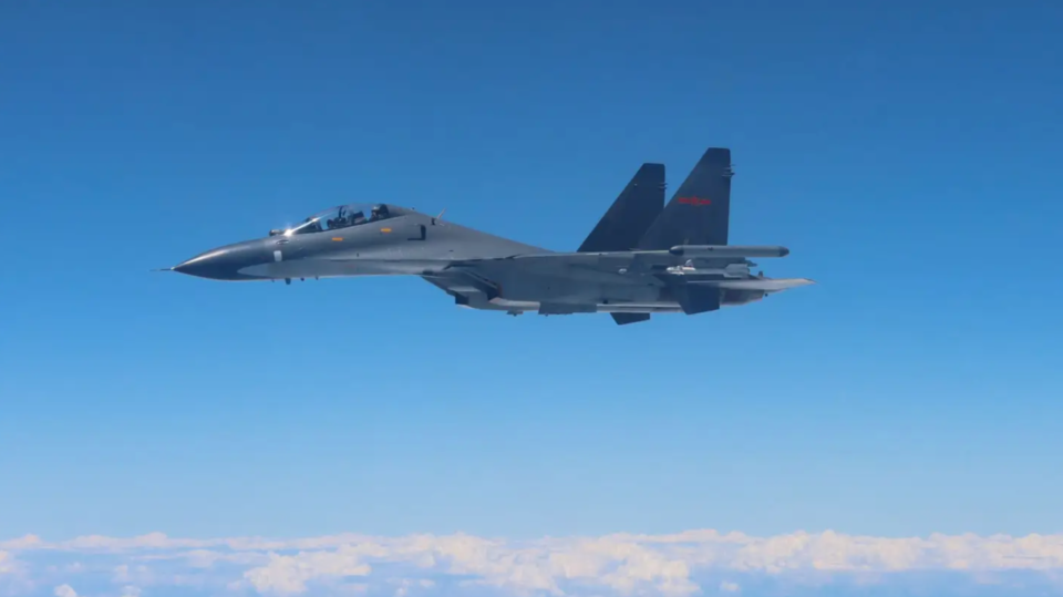 A Su-30 Flanker fighter jet of the Eastern Theater Command of the Chinese PLA conducts operations around Taiwan, August 4, 2022.<em> Photo by Hua Junxiao/Xinhua via Getty Images</em>