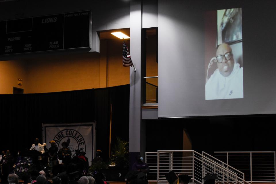 CeeLo Green gives a prerecorded message during Paine College's opening fall convocation at the school. Paine College announced that, with the help of CeeLo Green and Moolah Wireless, they will be able to provide free tablets to all Pell Grant students.