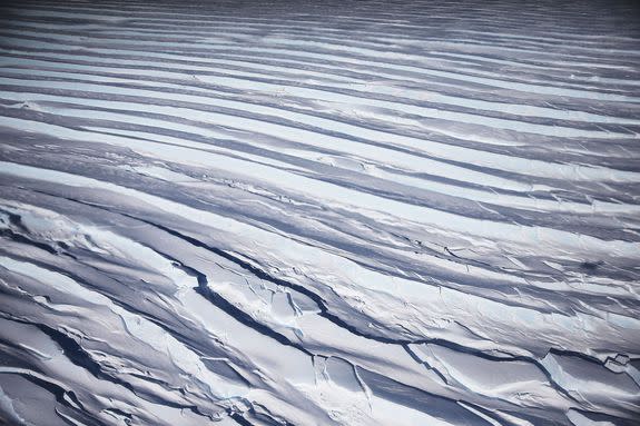 A section of ice near the coast of West Antarctica, seen from a window of a NASA Operation IceBridge airplane, Oct. 31, 2016.