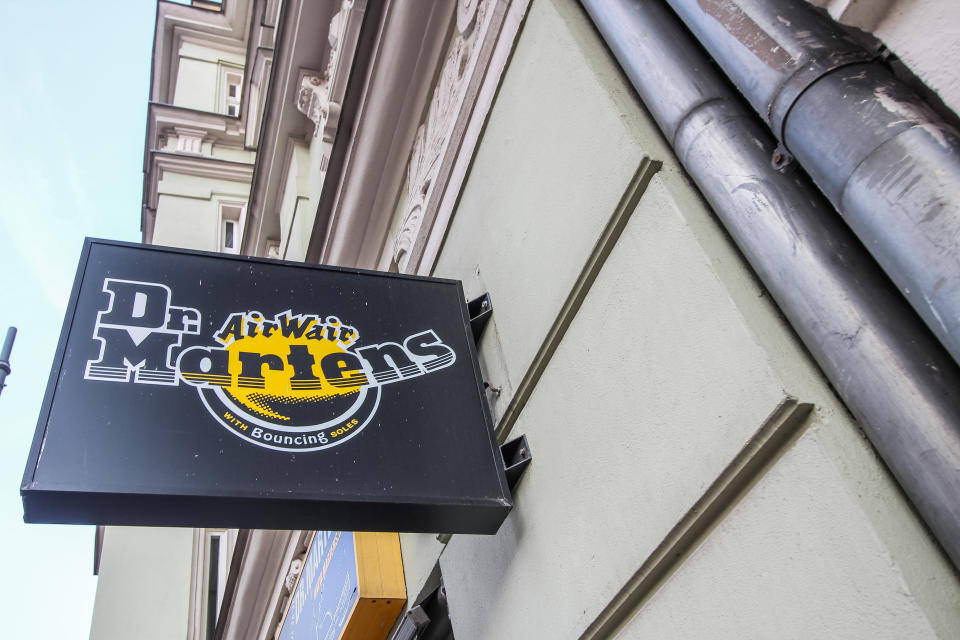 Dr. Martens store logo is seen in Poznan, Poland on 12 September 2020  (Photo by Michal Fludra/NurPhoto via Getty Images)
