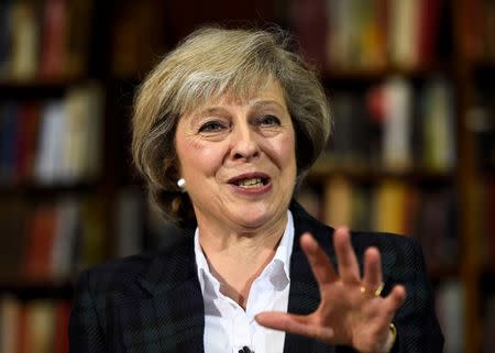 Britain's Home Secretary, Theresa May, delivers a speech at RUSI (Royal United Services Institute) in London, Britain June 30, 2016. REUTERS/Dylan Martinez