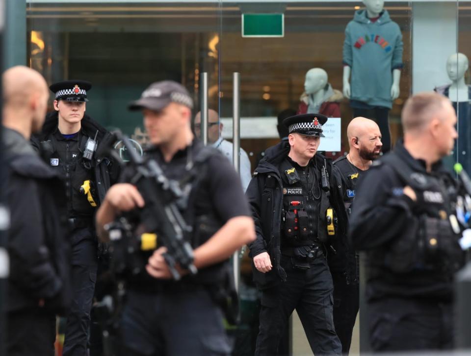 Armed police outside the Arndale Centre in Manchester following the incident (Peter Byrne/PA) (PA Archive)