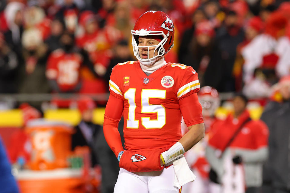 Patrick Mahomes made an uncharacteristic error that kept the Bengals in the AFC championship. (Photo by Kevin C. Cox/Getty Images)
