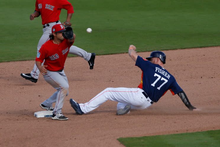 Derek Fisher, stealing bags in spring training. (Photo by Joel Auerbach/Getty Images)