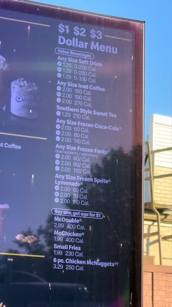 An Ohio McDonald’s went viral for having no offerings of a dollar or less on the $1 $2 $3 Dollar Menu. tiktok/@anna2morrow