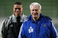 Newcastle's Jermaine Jenas (left) and manager Bobby Robson pictured at the Baay Arena Stadium in Bayer Leverkusen ahead of Tuesday's clash in the Champions League. Jenas turns 20 and Robson turns 70. THIS PICTURE CAN ONLY BE USED WITHIN THE CONTEXT OF AN EDITORIAL FEATURE. NO WEBSITE/INTERNET USE UNLESS SITE IS REGISTERED WITH FOOTBALL ASSOCIATION PREMIER LEAGUE. NO PUBLICATION ON ANY INTERNET SITE DURING MATCH (INCLUDING HALF TIME, EXTRA TIME AND PENALTY SHOOT-OUTS).THIS PICTURE CAN ONLY BE USED WITHIN THE CONTEXT OF AN EDITORIAL FEATURE. NO WEBSITE/INTERNET USE UNLESS SITE IS REGISTERED WITH FOOTBALL ASSOCIATION PREMIER LEAGUE. (Photo by Owen Humphreys - PA Images/PA Images via Getty Images)