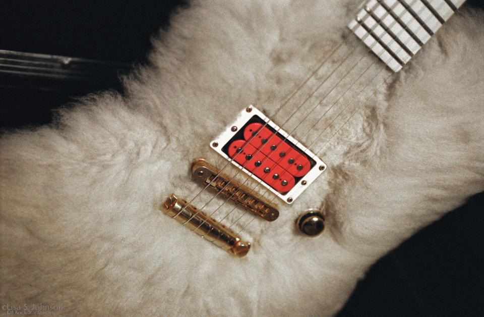 This Aug. 20, 2003 photo provided by Lisa S. Johnson shows a guitar covered with fake fur, owned by Billy Gibbons of the group ZZ Top. It's among the instruments featured in Johnson's new book, "108 Rock Star Guitars." (AP Photo/Lisa S. Johnson)