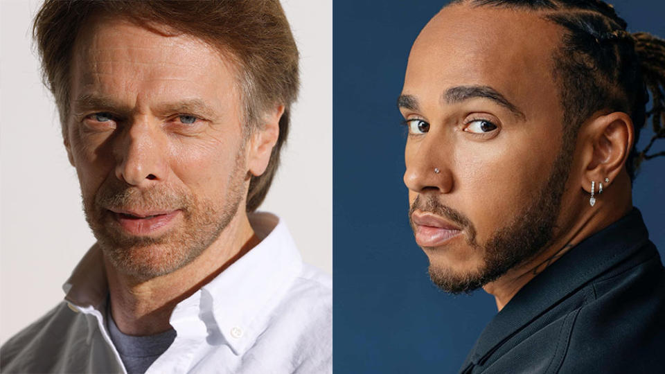 Jerry Bruckheimer and Lewis Hamilton - Credit: Courtesy of Greg Williams; Courtesy of Ike Edeani