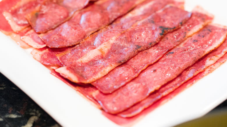 plate of turkey bacon strips