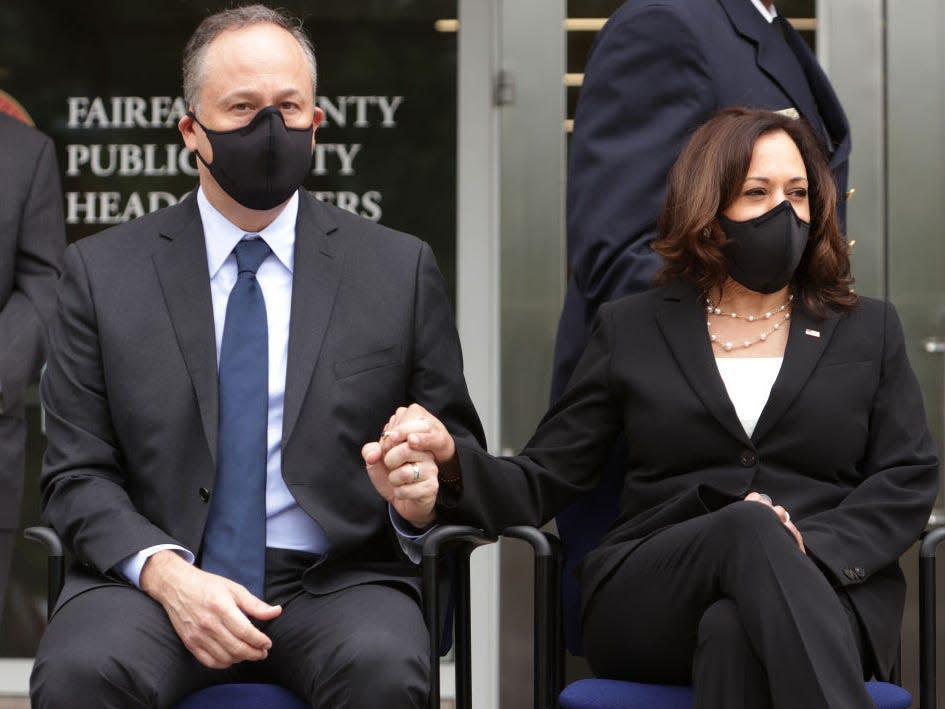 Kamala Harris and Doug Emhoff at a 9/11 memorial ceremony.