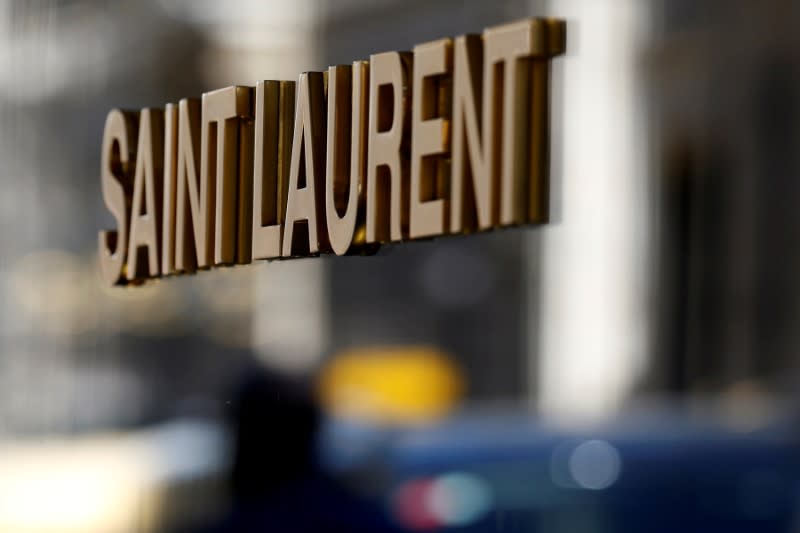 FILE PHOTO: The logo of Saint Laurent, a brand of French luxury group Kering, is seen in Paris