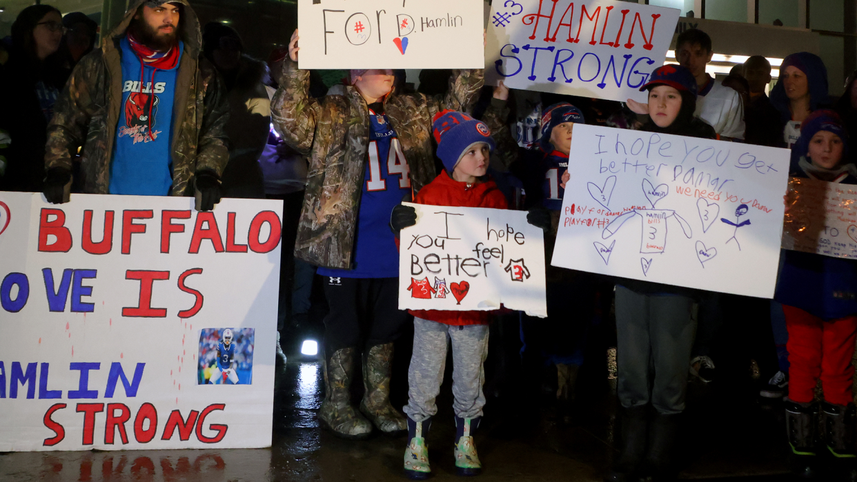 A mom shares how she talked to her son about Damar Hamlin's health crisis during Monday Night Football — and why she's glad the game ended. (Photo: Getty)