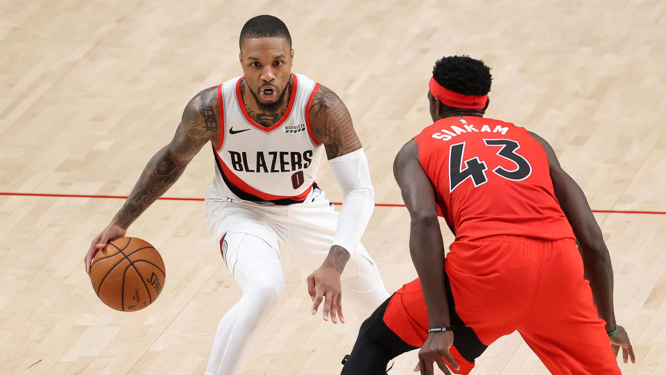 Damian Lillard would give the Raptors their biggest star since Kawhi Leonard. (Photo by Abbie Parr/Getty Images)