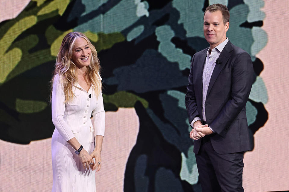 Sarah Jessica Parker and Casey Bloys, Chairman and CEO HBO and Max Content speak onstage during Warner Bros. Discovery Upfront 2024 on May 15, 2024 in New York City.