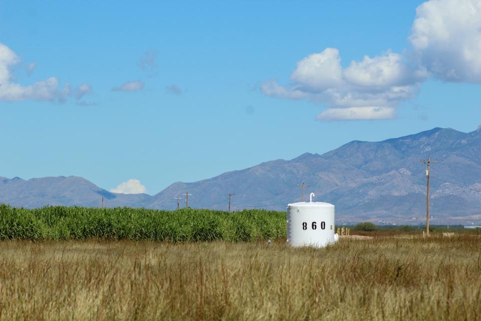 A well water storage tank in Cochise County.