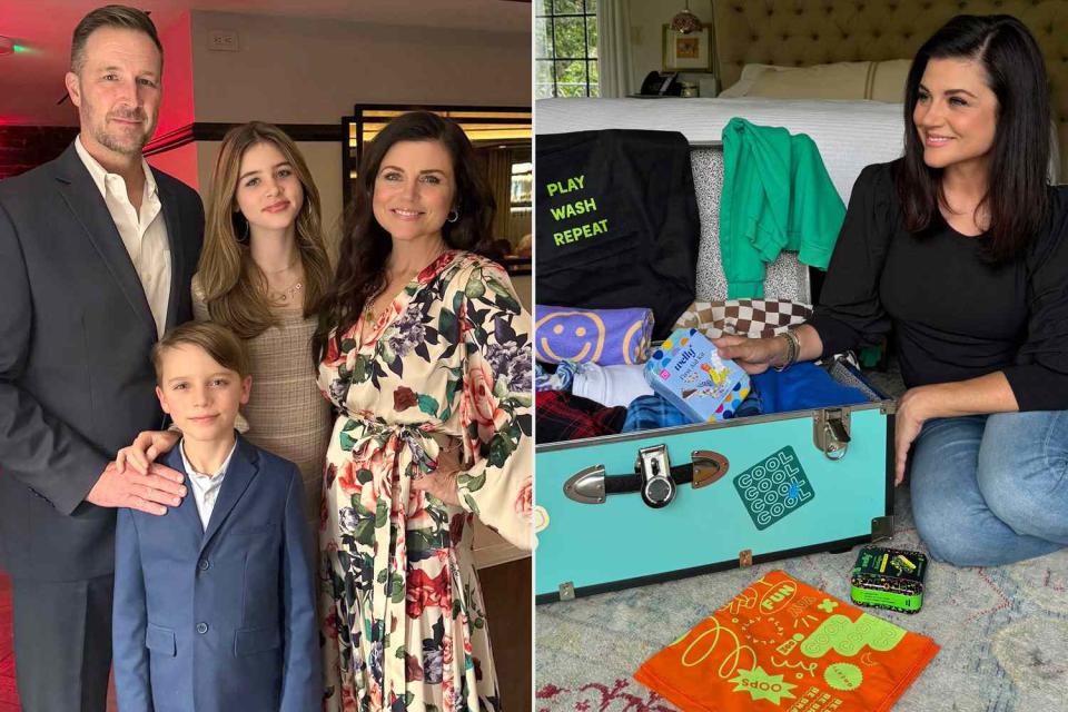 <p>Instagram/tiffanithiessen; Welly Health PBC</p> Tiffani Thiessen with husband Brady Smith and their kids (left), Tiffani Thiessen with Welly