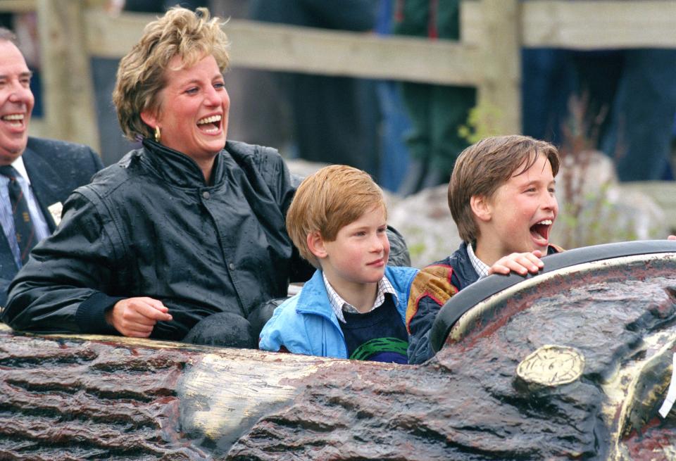 Picture From File:Diana Princess Of Wales, Prince William & Prince Harry Visit The 'Thorpe Park' Amusement Park. . (Photo by Julian Parker/UK Press via Getty Images)