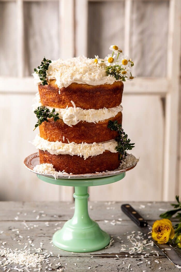 <strong><a href="https://www.halfbakedharvest.com/lemon-coconut-naked-cake/" target="_blank" rel="noopener noreferrer">Get the Lemon Coconut Naked Cake With Whipped Vanilla Buttercream recipe from Half Baked Harvest</a> &nbsp;</strong>