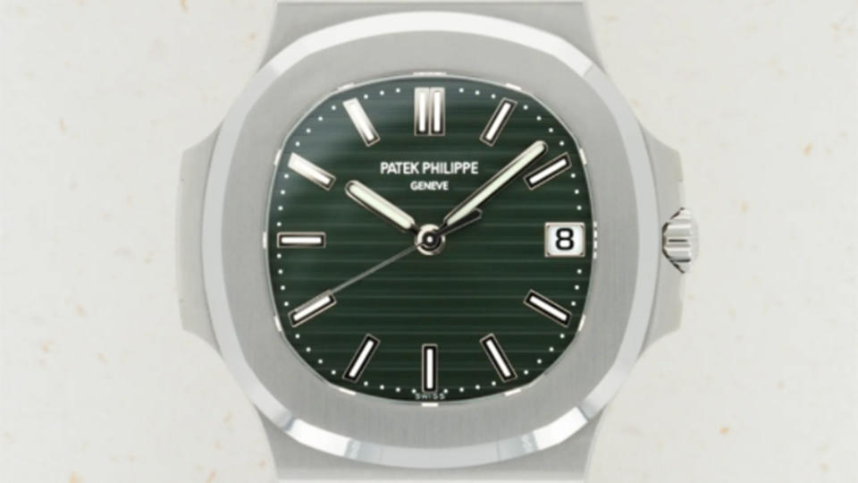 Patek Philippe Nautilus Ref. 5711/1A-014 with an olive green sunburst dial - Credit: Loupe This