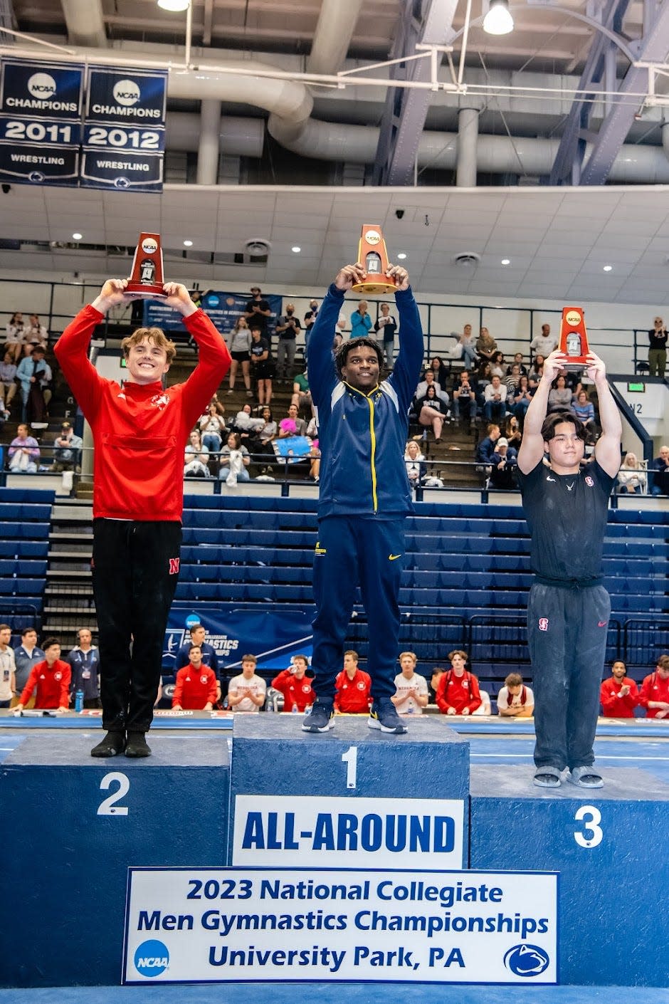 Stoughton's Frederick Richard competed as the University of Michigan men's gymnastics team earned second place in NCAA Tournament at Rec Hall in State College, PA on April 15, 2023.