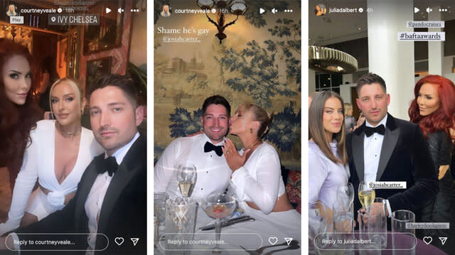 Instagram stories of Below Deck cast members at the Bafta Awards