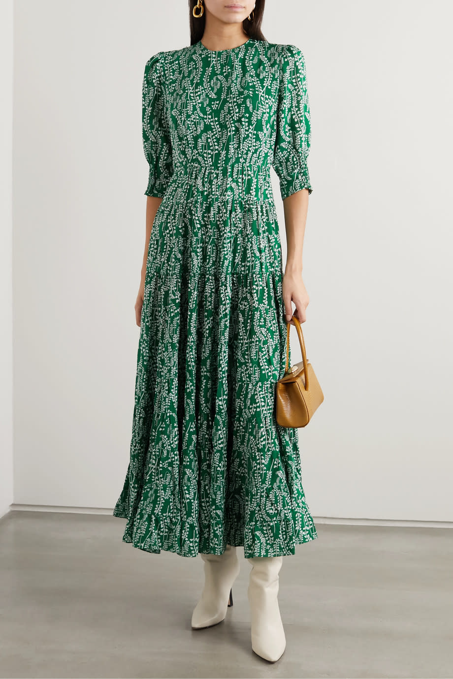 RIXO's lightweight cotton and silk-blend midi-dress features a delicate floral pattern. (Image via Net-a-porter). 