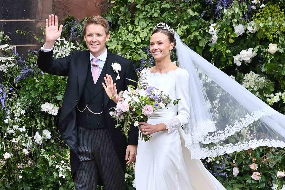 <p>Alan Chapman/Dave Benett/Getty</p> Hugh Grosvenor, Duke of Westminster and Olivia, Duchess of Westminster, after their wedding ceremony on June 7, 2024