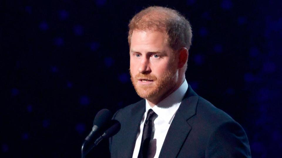 PHOTO: Prince Harry, Duke of Sussex accepts the Pat Tillman Award onstage during the 2024 ESPY Awards at Dolby Theatre on July 11, 2024 in Hollywood, Calif. (Frazer Harrison/Getty Images)