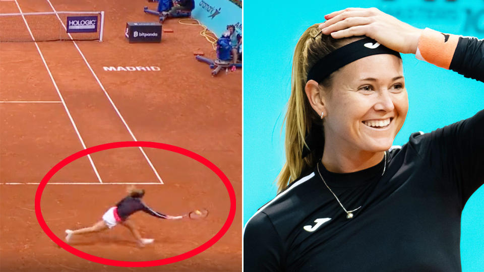 Seen on the left, Marie Bouzkova pulls off an incredible winner at the 2022 Madrid Open.