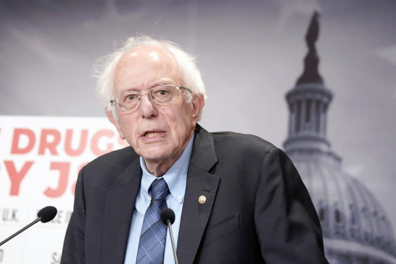 Sen. Bernie Sanders, I-VT., speaks during a news conference on Senate Health, Education, Labor and Pensions Committee’s subpoenas of pharmaceutical company representatives to discuss drug prices, Thursday, Jan. 25, 2024, at the Capitol in Washington. (AP Photo/Mariam Zuhaib)