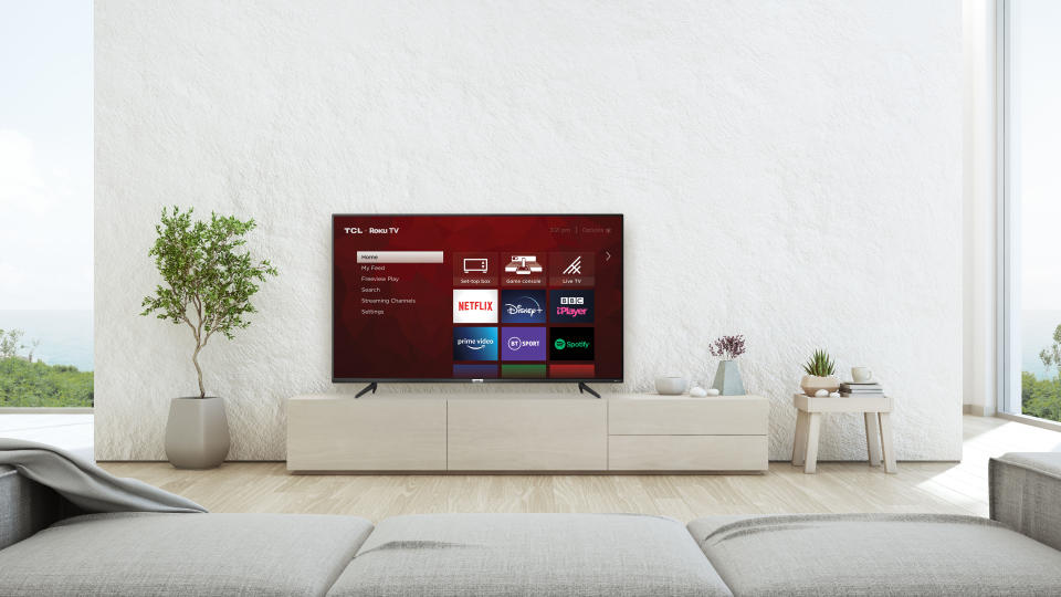 TCL Roku TV on cabinet