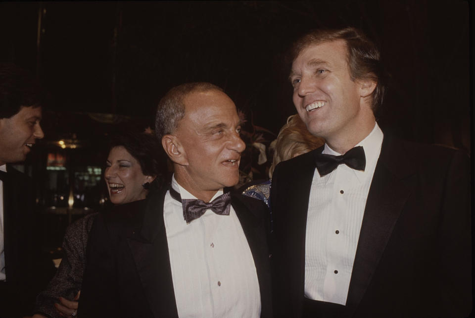 NEW YORK, NY - 1983:  Roy Cohn (L) and Donald Trump attend the Trump Tower opening in October 1983 at The Trump Tower in New York City.  (Photo by Sonia Moskowitz/Getty Images)