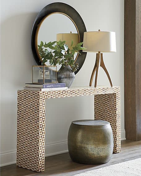 Narrow Console Table, $1499 at <a href="http://www.crateandbarrel.com/intarsia-console-table/s435661" target="_blank">Crate And Barrel</a>