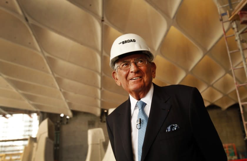 Philanthropist Eli Broad stands in the main gallery of the Broad museum during its construction in 2013.