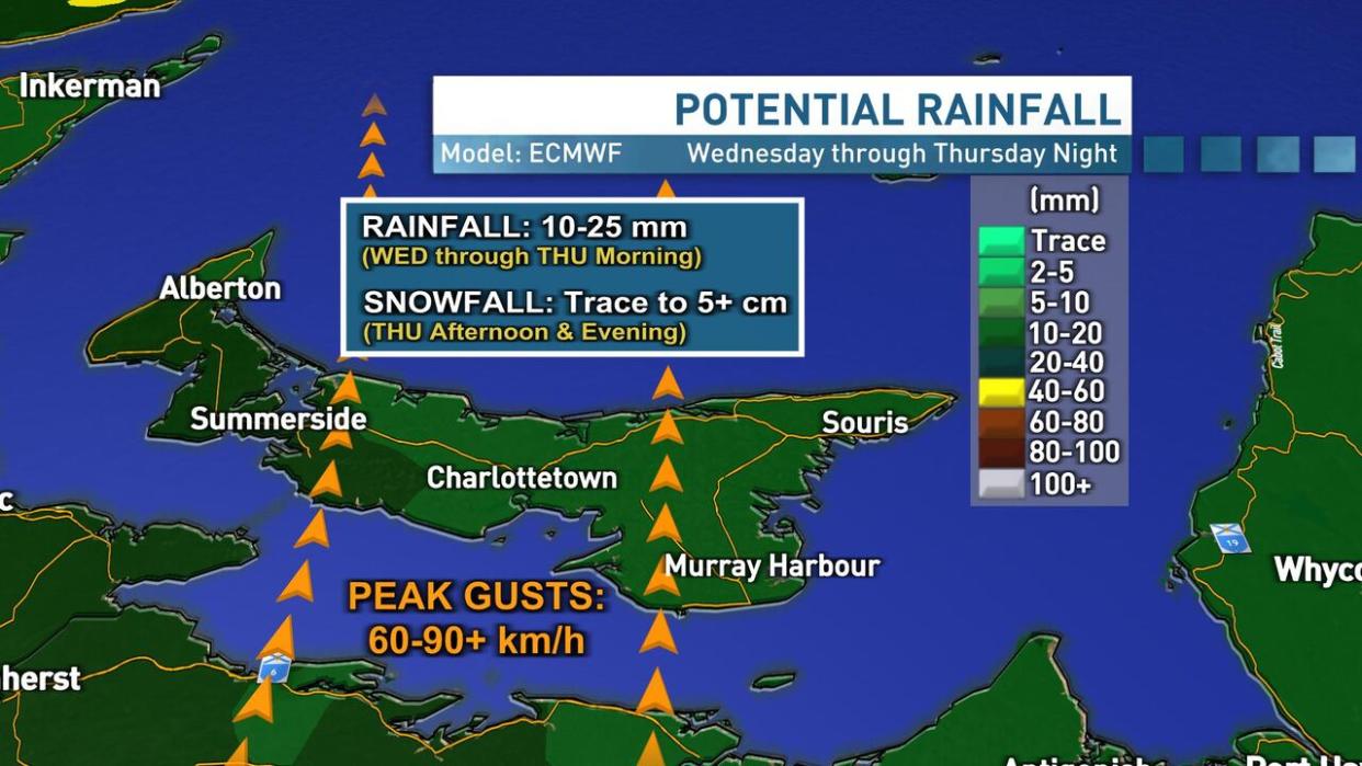 Between 10 and 25 mm of rain is possible before turning to snow by mid-morning Thursday. (Jay Scotland/CBC - image credit)