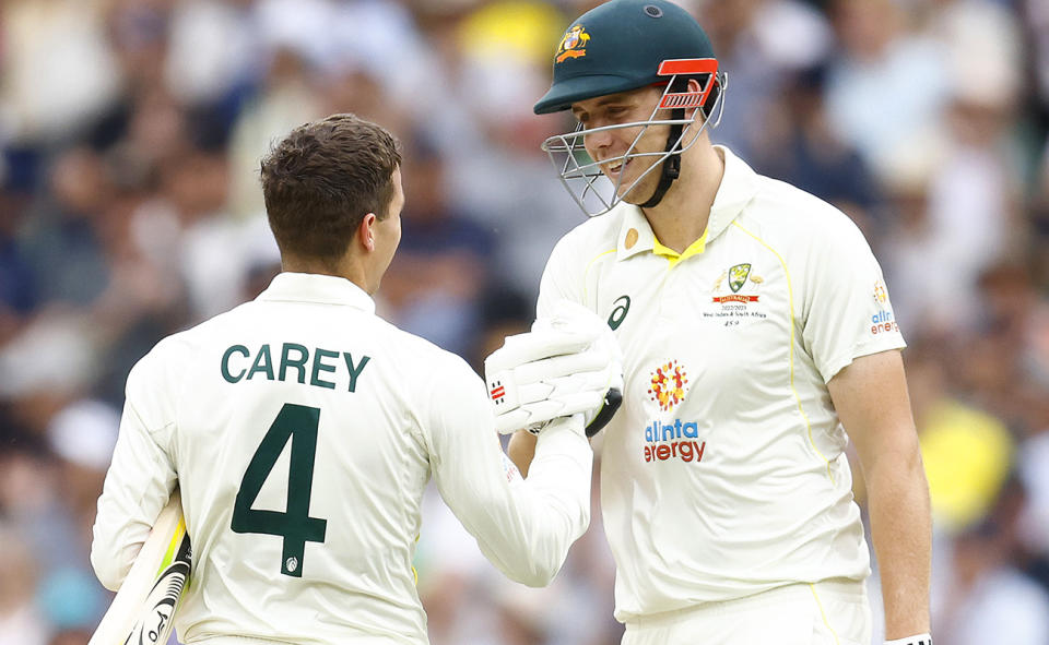 Cameron Green, pictured here congratulating Alex Carey after his century in the Boxing Day Test.