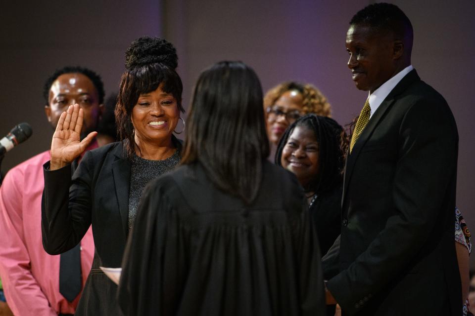 Fayetteville City Council member Brenda McNair is sworn in during the inauguration ceremony on Thursday, Aug. 11, 2022, at Fayetteville State University.