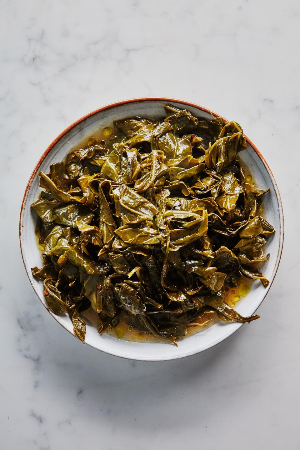 Slow-Cooked Collard Greens in Olive Oil