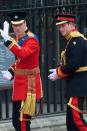 <p>At the royal wedding of Prince William and Kate Middleton, Harry makes his way inside Westminster Abbey with his brother. </p>