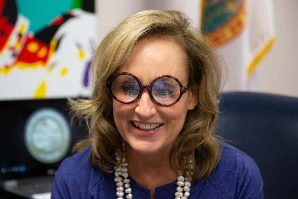 Rep. Allison Tant sits in on a virtual pre-committee meeting for the Agriculture & Natural Resources Appropriations Subcommittee she serves on in her office Wednesday, Feb. 10, 2021.