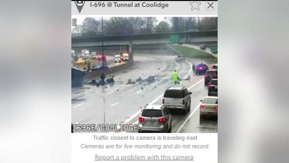 <div>Crash at I-696 near Coolidge heading west. Photo via MDOT camera</div>