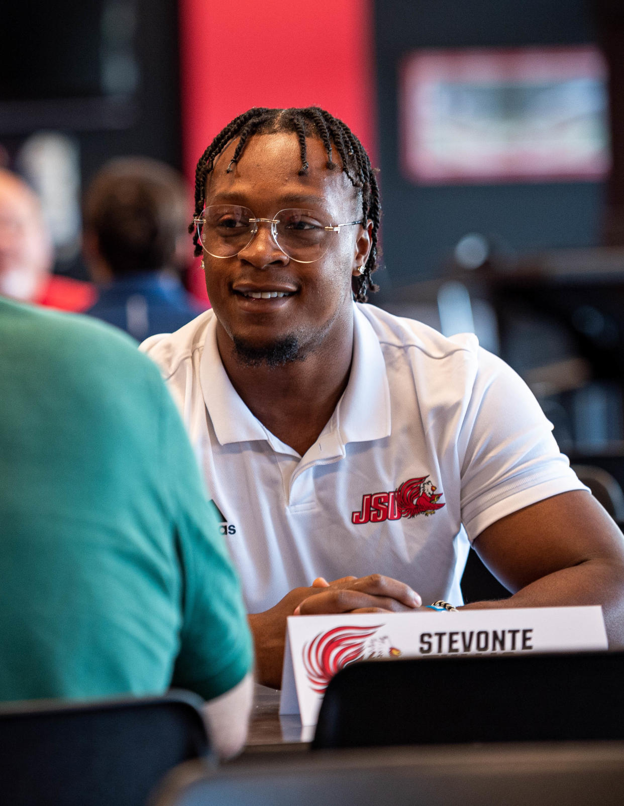 Jacksonville State's Stevontae Tullis speaks at the Jacksonville State football media day on Tuesday, July 26, 2022 in Jacksonville, Alabama.