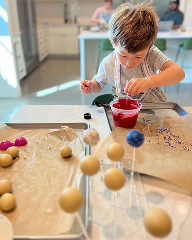<p>Joanna Gaines/instagram</p> Crew helps his mom prepare cake pops