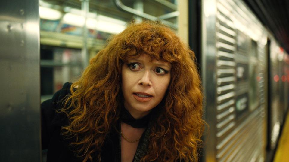 Natasha Lyonne in a subway in Russian Doll season 2