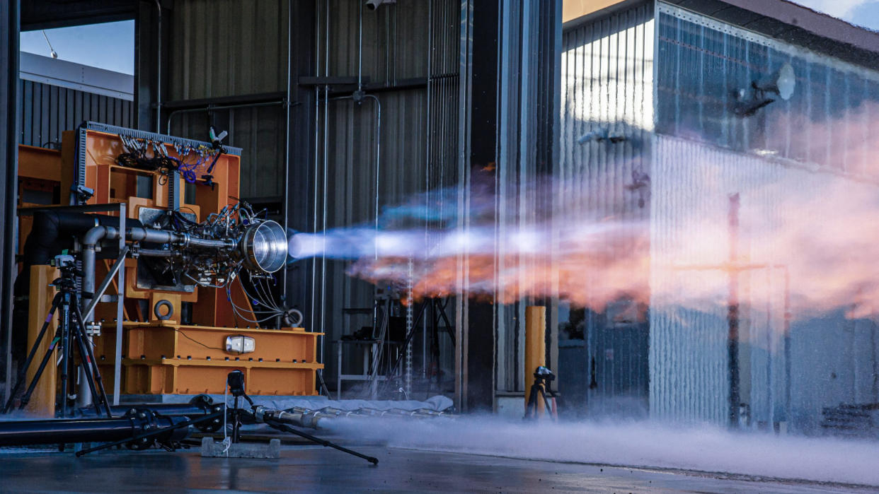  The Japanese launch startup Interstellar Technologies performs a combustion chamber static fire test at Japan's Hokkaido Spaceport as part of development of the Cosmos engine for its Zero rocket. Image released on Dec. 7, 2023. . 