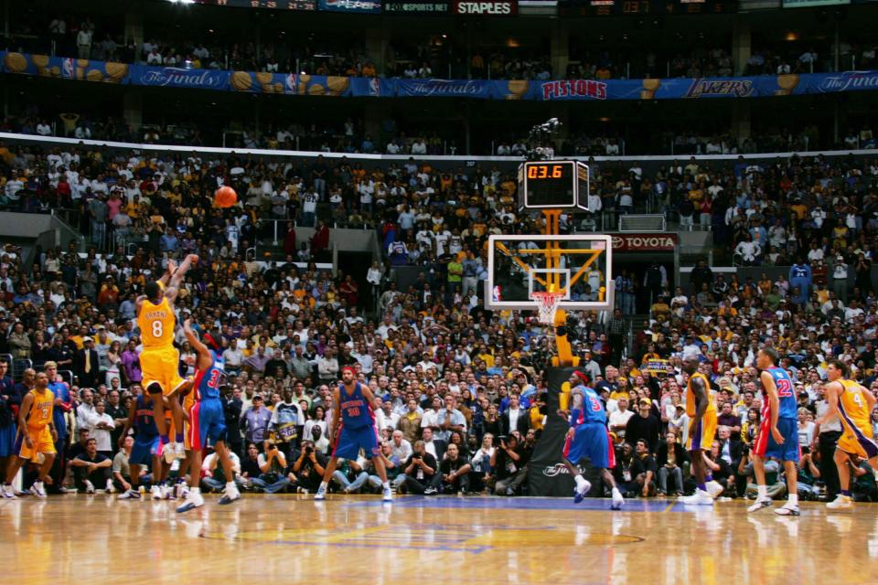 On June 8, 2004, Bryant hits a deep shot over Richard Hamilton with&nbsp;just ticks remaining&nbsp;on the clock, tying up Game 2&nbsp;of the NBA Finals against the Detroit Pistons.