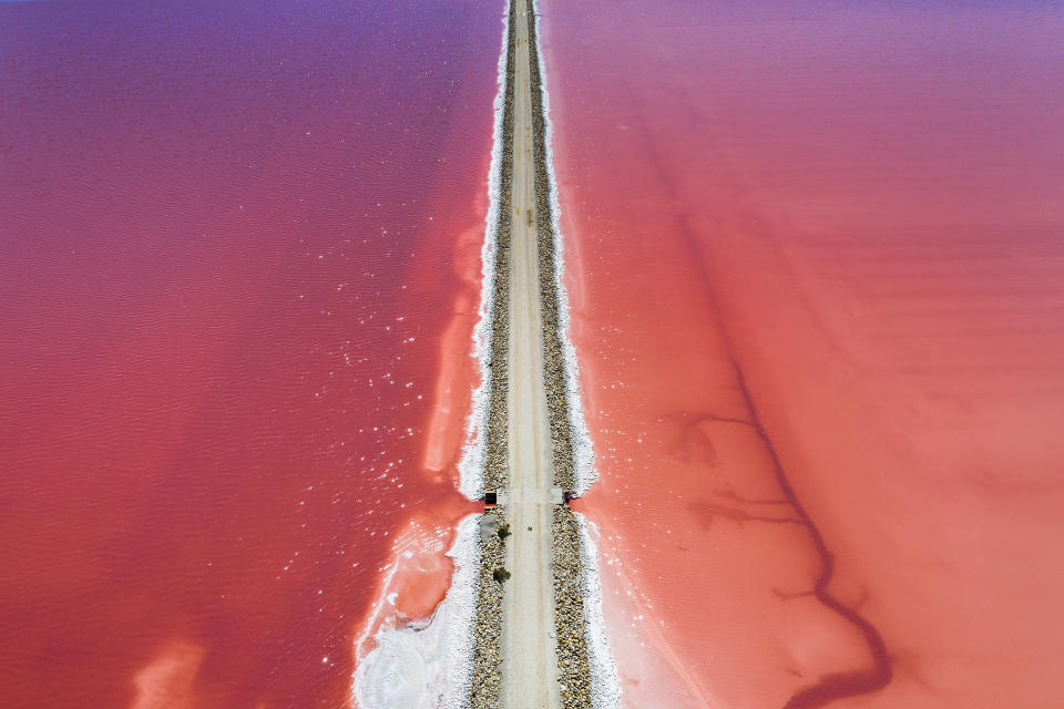 'A path through the red sea' by @angiolomanetti shows an aerial shot of Salin de Giraud near the city of Arles, southern France.