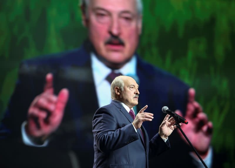 Belarusian President Alexander Lukashenko speaks at the forum of Union of Women in Minsk