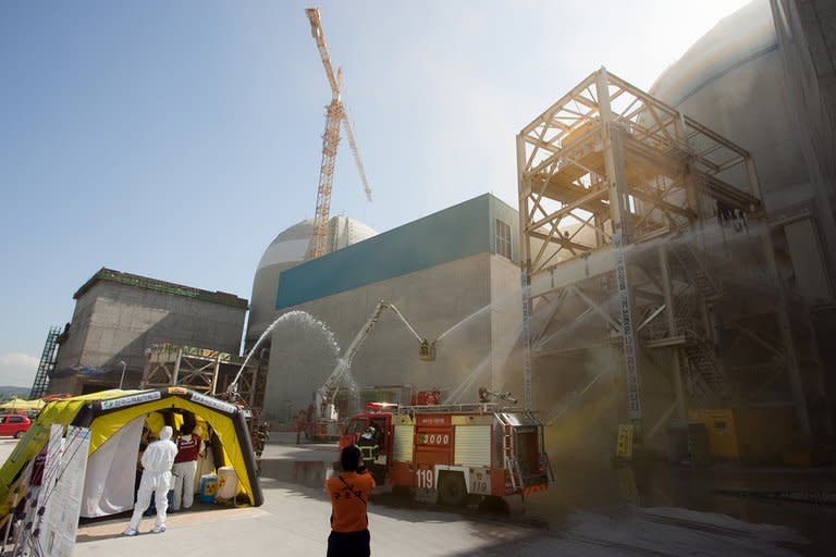 A safety drill at the Gori nuclear power plant. South Korea's Nuclear Safety and Security Commission said it had shut down two reactors -- one at the Gori nuclear complex and another at the Wolseong plant -- after learning that both had used parts supplied with forged warranties